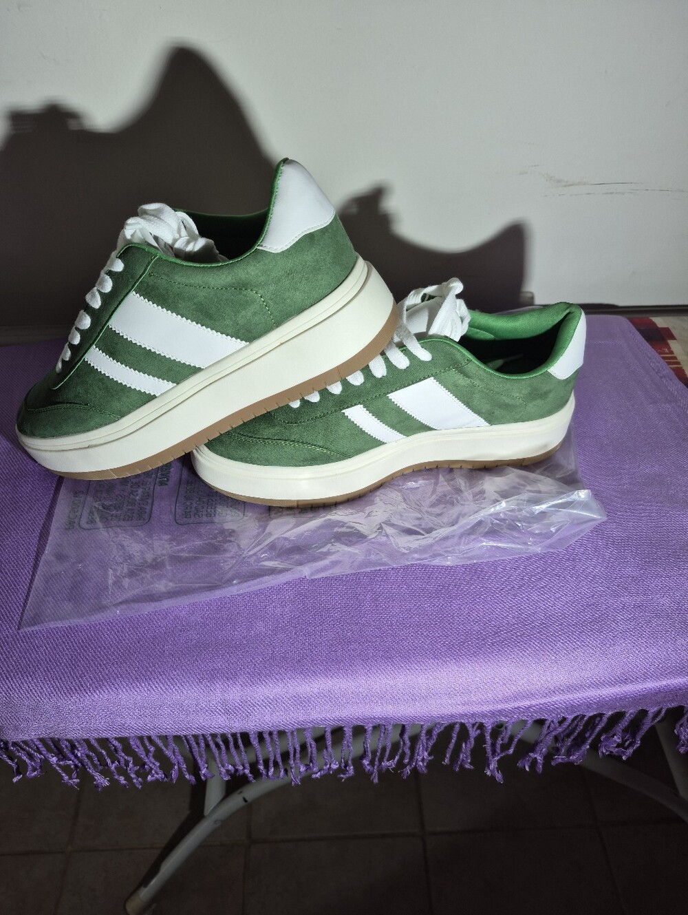 Womens "PROJECT CLOUD" Green Suede Low-Top Sneakers - White Accents - Picture 4 of 14